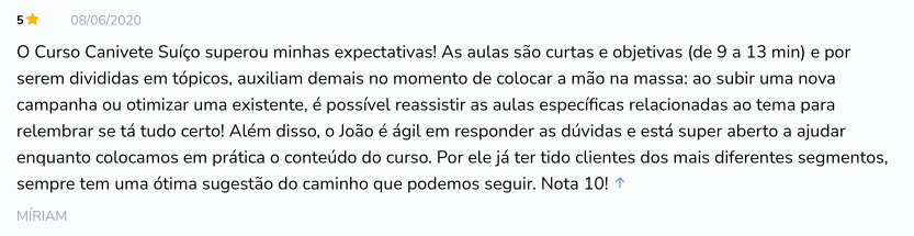 Depoimento Curso de Google Ads