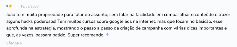 Depoimento Curso de Google Ads